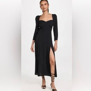 NWOT Reformation Mara Puff Sleeve Tie Back Cut Out Black Midi Dress Size 8